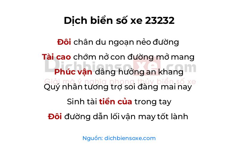 Dịch thơ biển số 23232