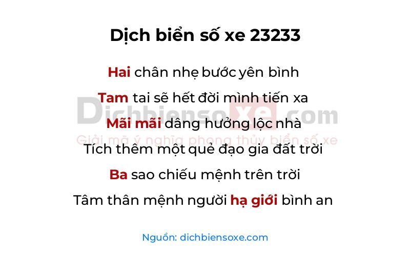Dịch thơ biển số 23233