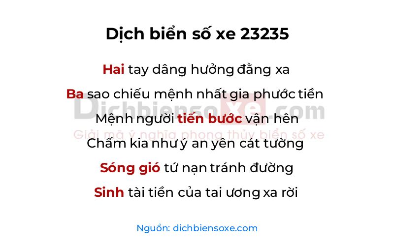 Dịch thơ biển số 23235