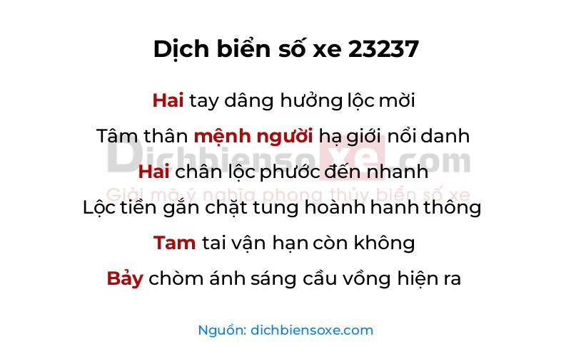 Dịch thơ biển số 23237