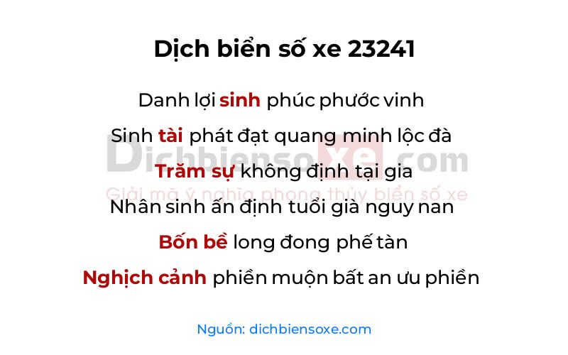 Dịch thơ biển số 23241