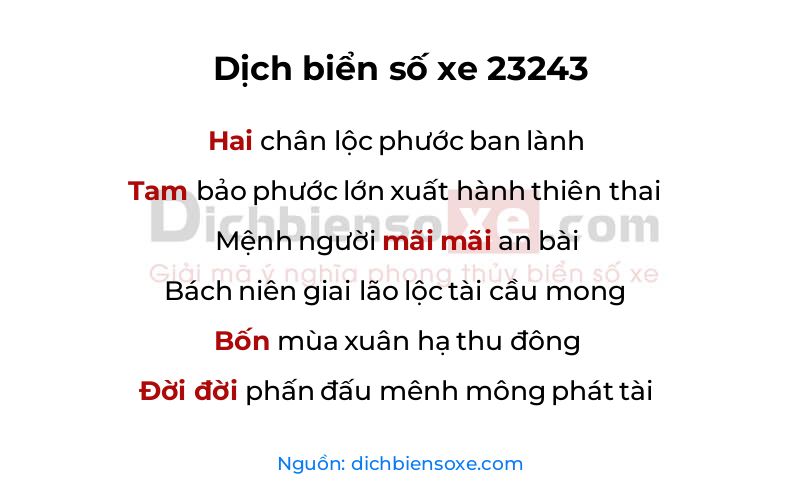 Dịch thơ biển số 23243