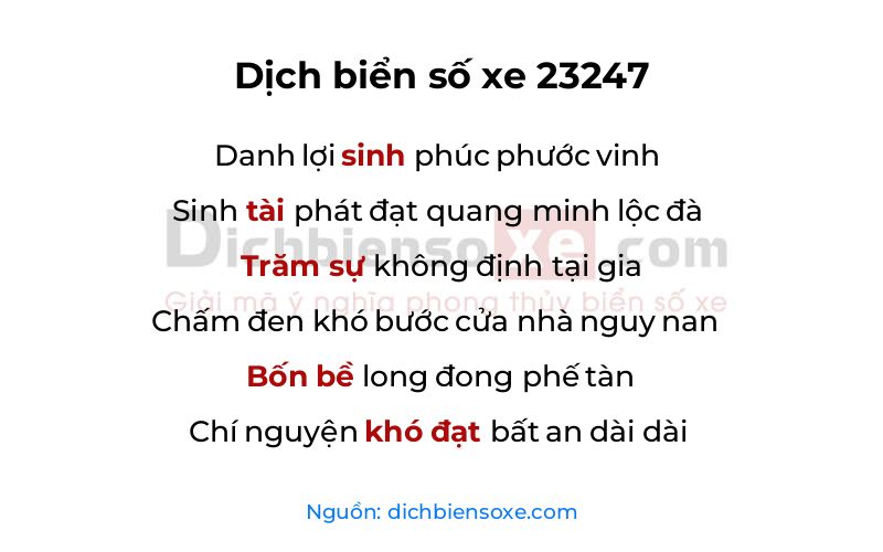 Dịch thơ biển số 23247