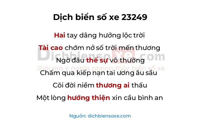Dịch thơ biển số 23249