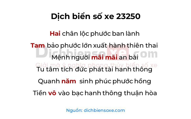 Dịch thơ biển số 23250