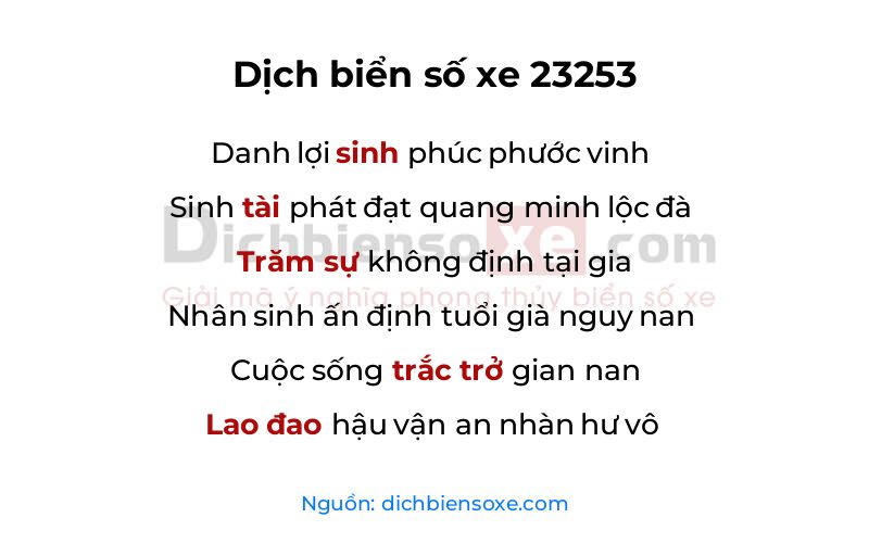 Dịch thơ biển số 23253