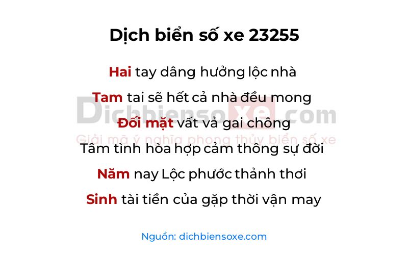 Dịch thơ biển số 23255