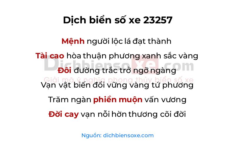 Dịch thơ biển số 23257