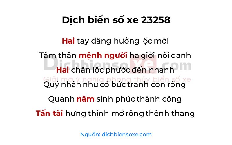 Dịch thơ biển số 23258