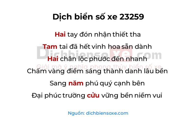 Dịch thơ biển số 23259