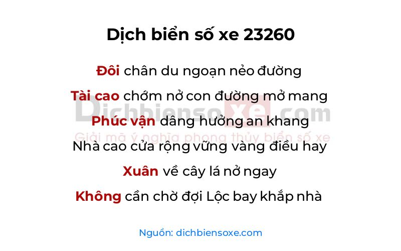 Dịch thơ biển số 23260