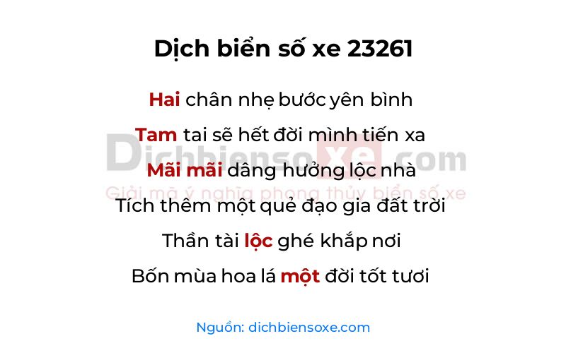 Dịch thơ biển số 23261