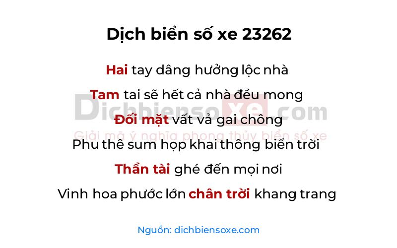 Dịch thơ biển số 23262