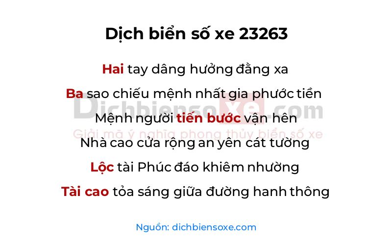 Dịch thơ biển số 23263