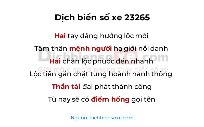 Dịch thơ biển số 23265