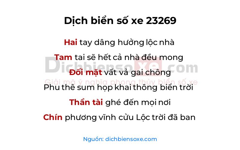 Dịch thơ biển số 23269