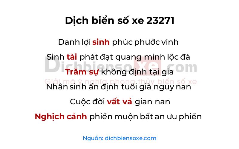 Dịch thơ biển số 23271