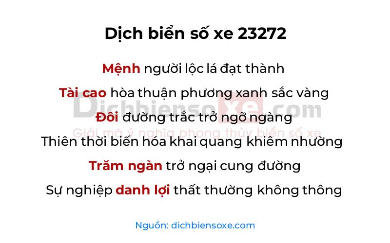 Dịch thơ biển số 23272