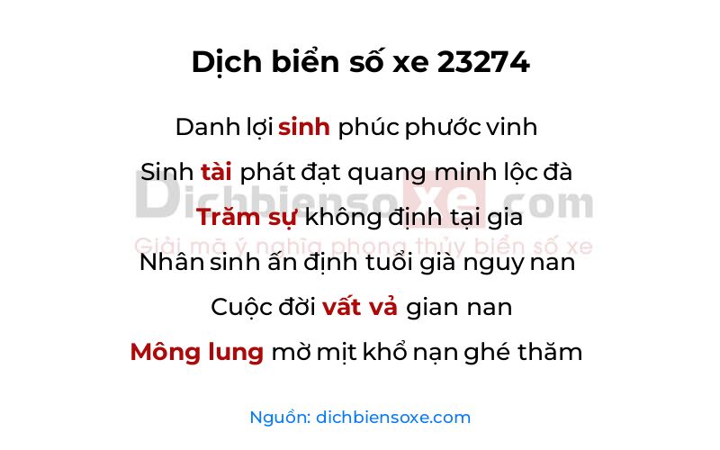 Dịch thơ biển số 23274