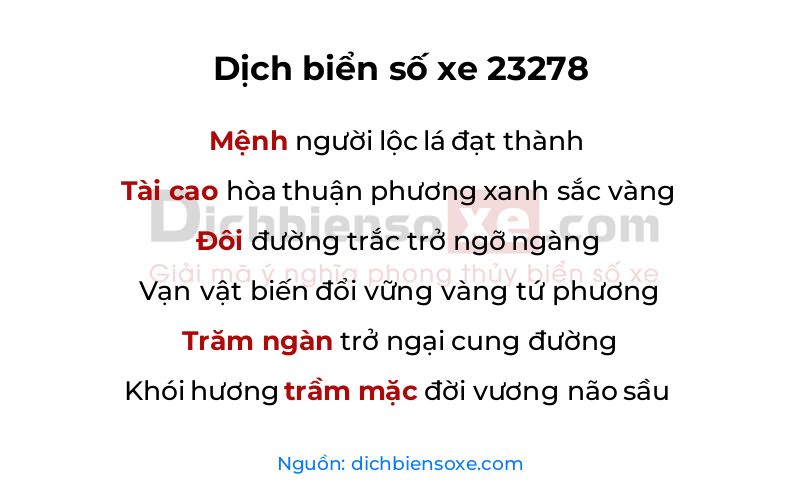 Dịch thơ biển số 23278