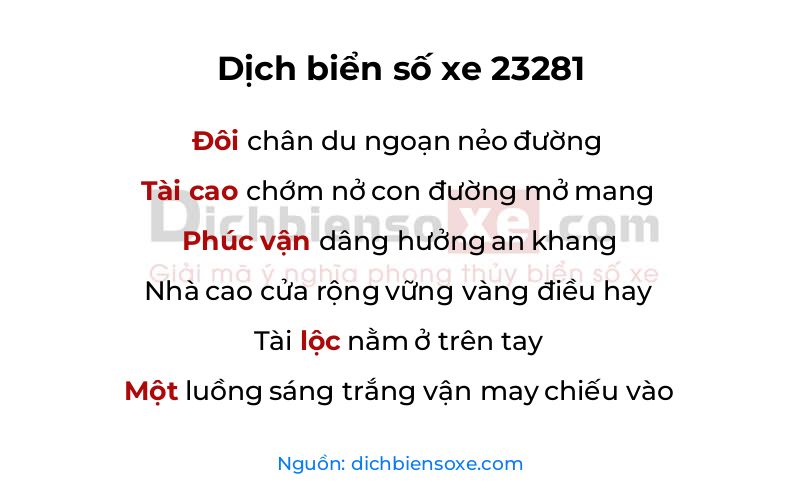 Dịch thơ biển số 23281