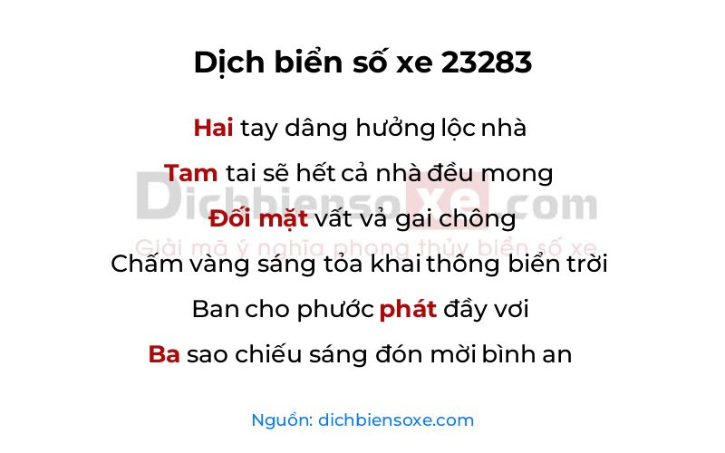 Dịch thơ biển số 23283