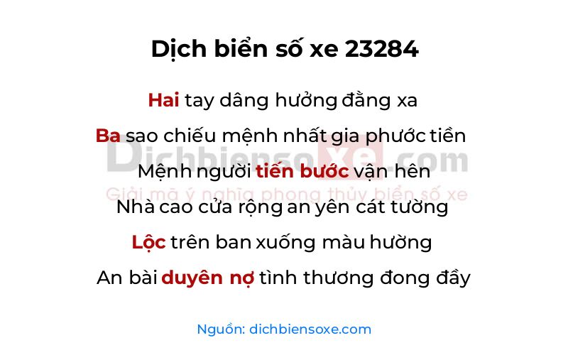 Dịch thơ biển số 23284