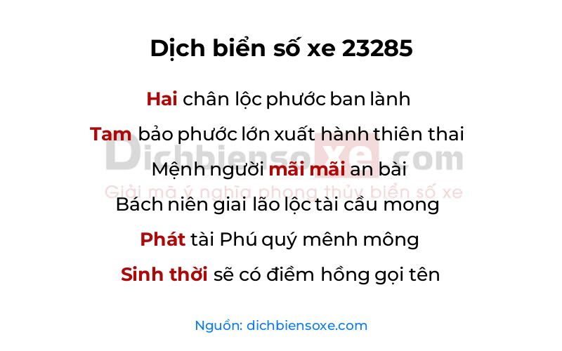 Dịch thơ biển số 23285