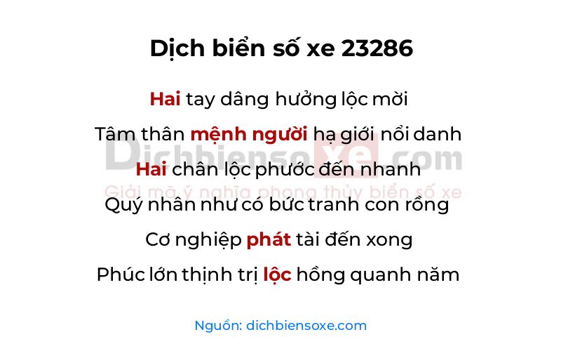 Dịch thơ biển số 23286