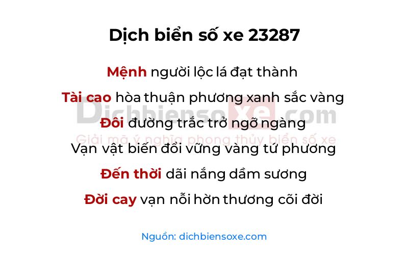 Dịch thơ biển số 23287