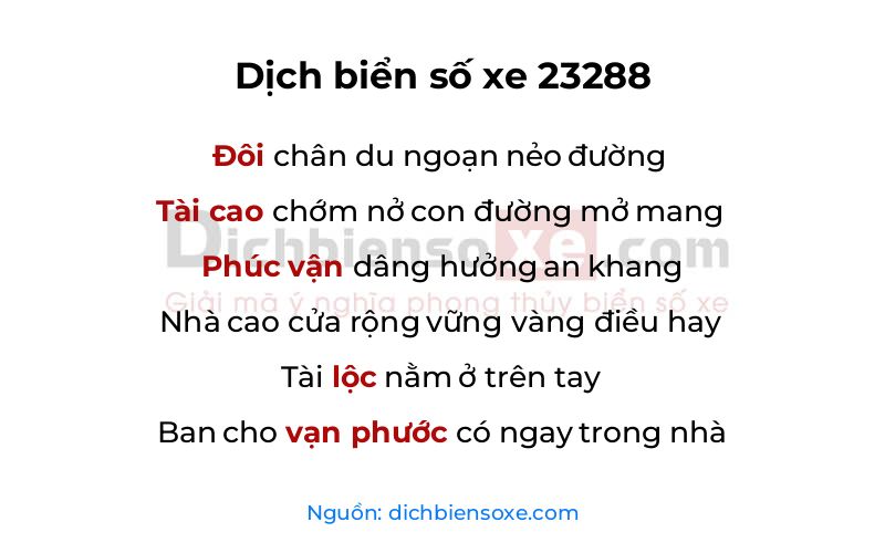 Dịch thơ biển số 23288