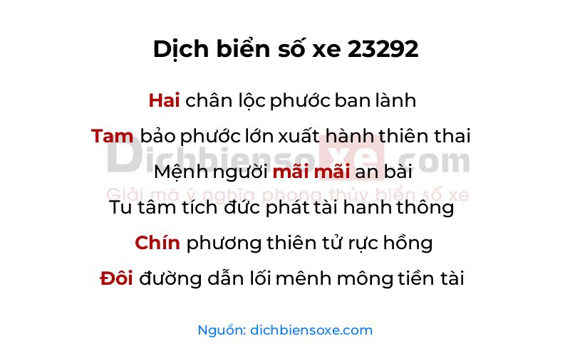 Dịch thơ biển số 23292