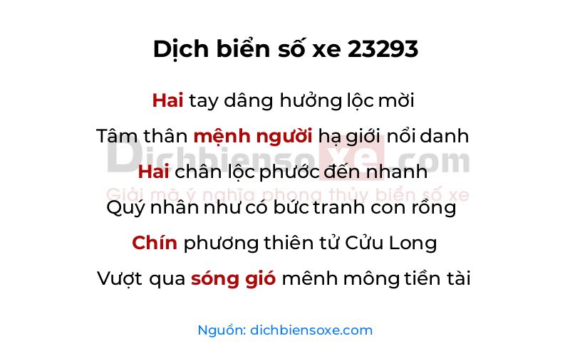 Dịch thơ biển số 23293