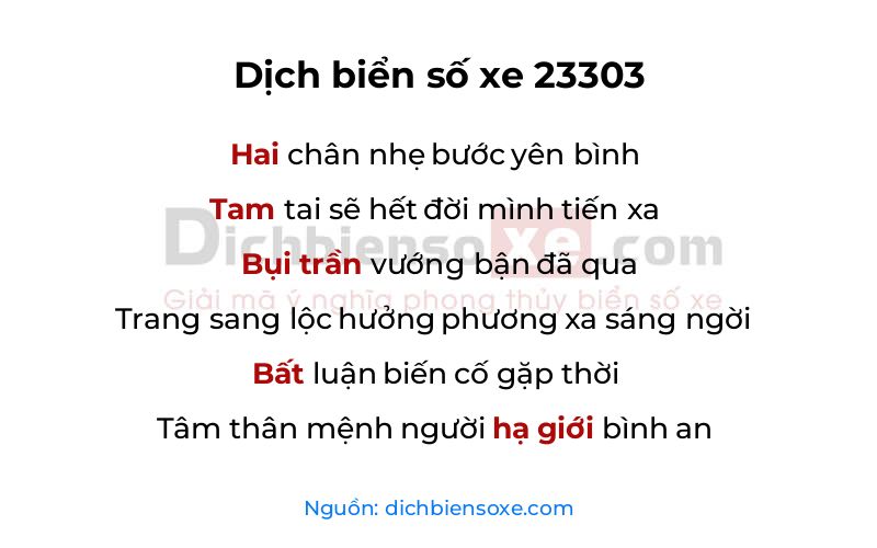 Dịch thơ biển số 23303