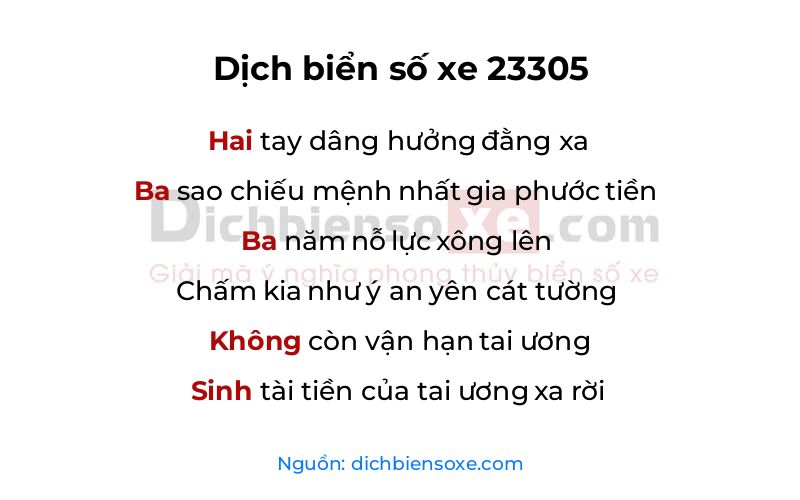 Dịch thơ biển số 23305