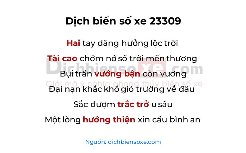 Dịch thơ biển số 23309