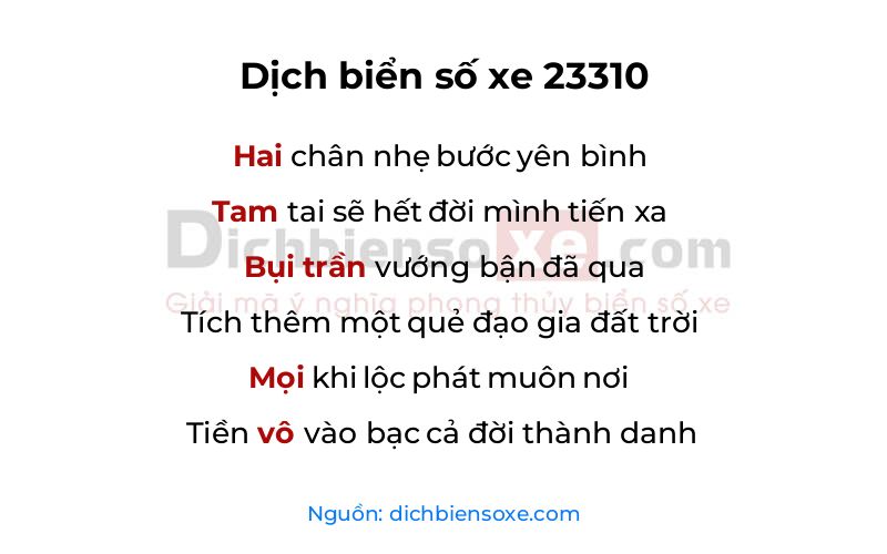Dịch thơ biển số 23310