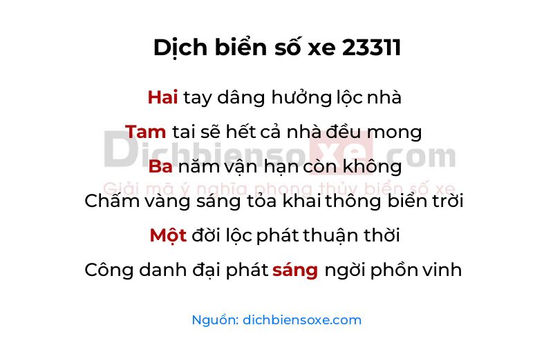 Dịch thơ biển số 23311