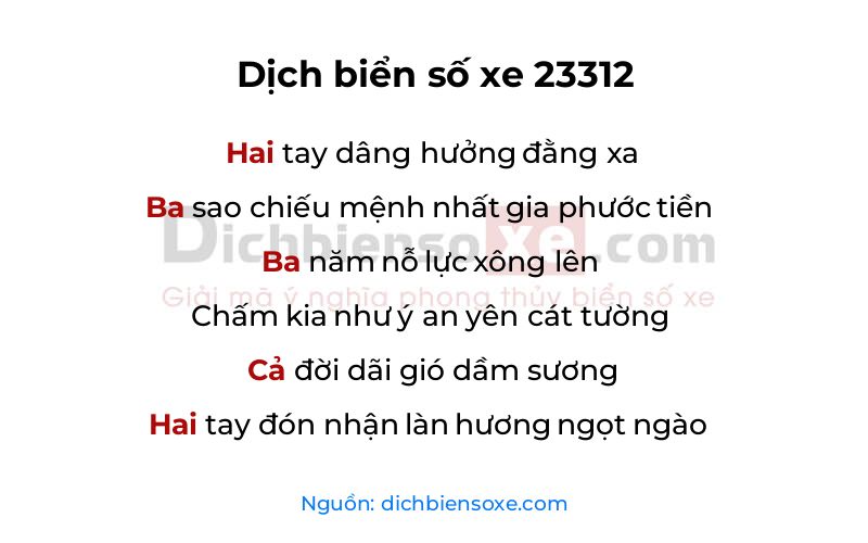 Dịch thơ biển số 23312