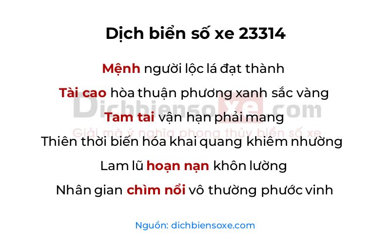 Dịch thơ biển số 23314