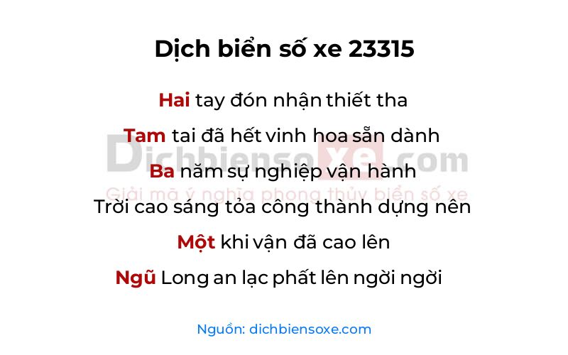 Dịch thơ biển số 23315