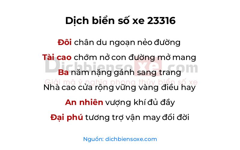 Dịch thơ biển số 23316