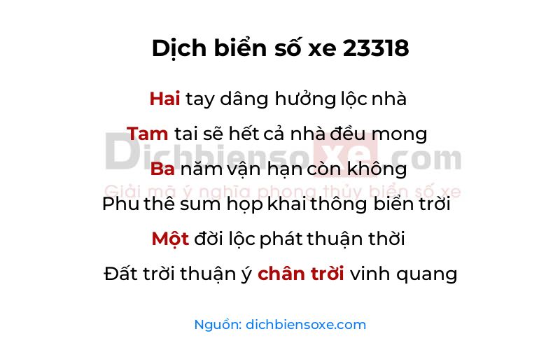 Dịch thơ biển số 23318