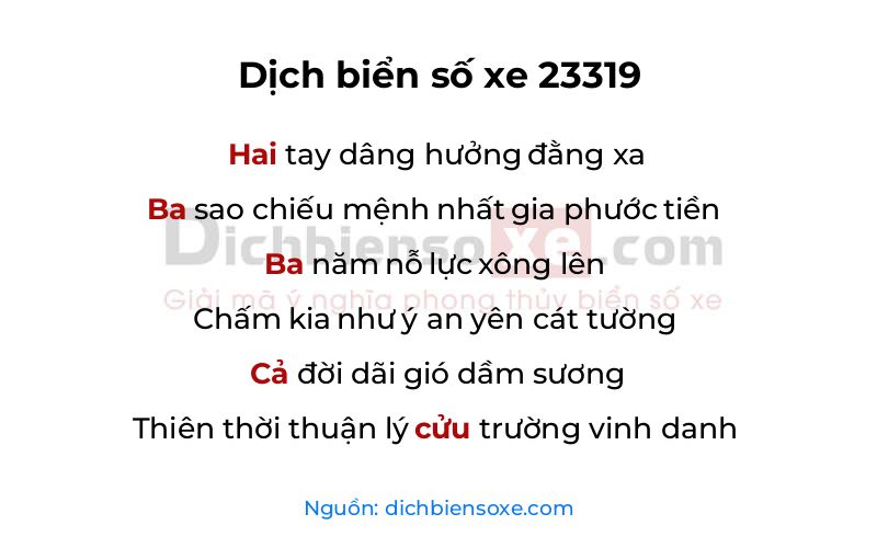 Dịch thơ biển số 23319