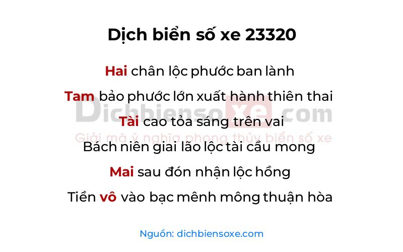 Dịch thơ biển số 23320