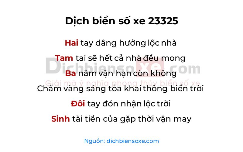 Dịch thơ biển số 23325
