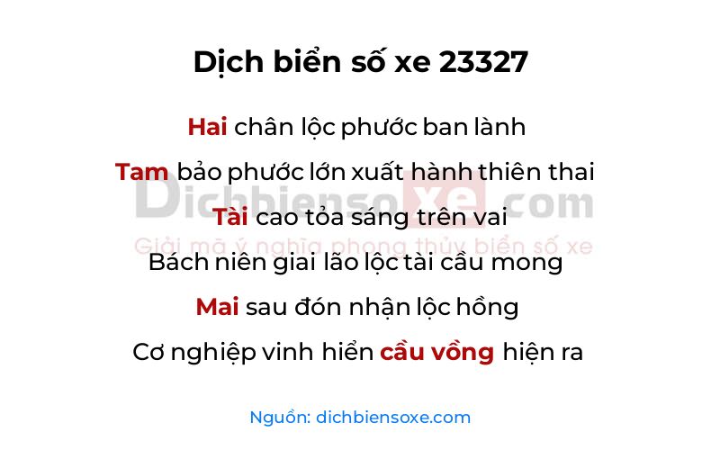 Dịch thơ biển số 23327