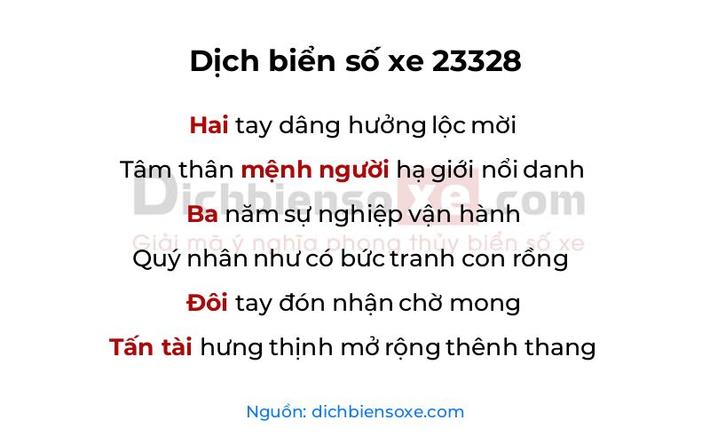 Dịch thơ biển số 23328