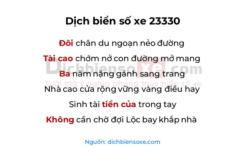 Dịch thơ biển số 23330