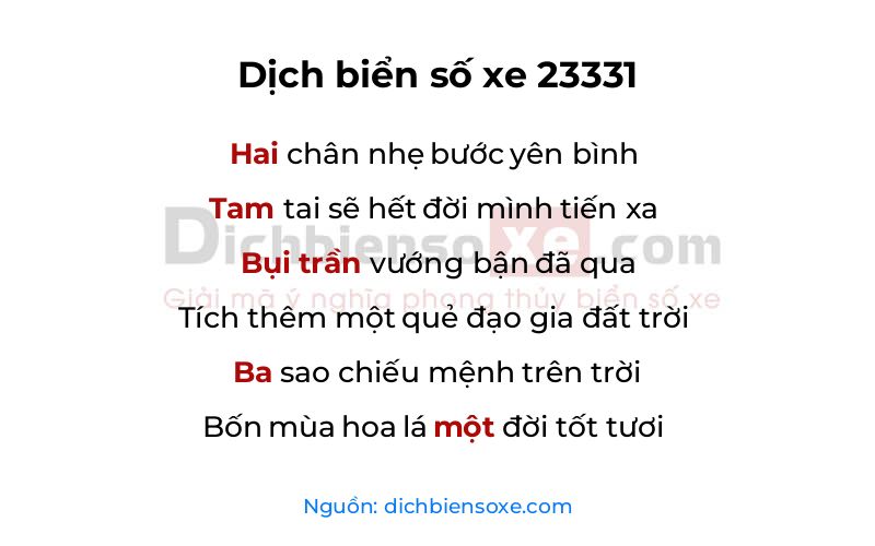 Dịch thơ biển số 23331